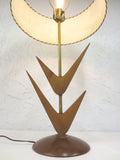 Vintage Mid Century Teak Wood Arrows Desk Lamp 29", Retro Fiberglass Shade