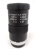 Vintage Avenir Camera CCTV Lens Zoom 6-15 mm, F1.4, 1/3" CS Mount, NOS New Old Stock, Never Used, Japan, Surveillance Camera