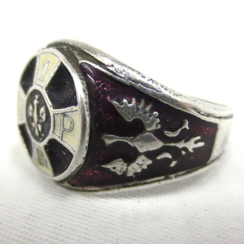 Vintage WWI Polish Army Officer Signet Ring Size 11, Sterling Silver 800, Red Enamel, Embossed Phoenix Eagle, World War 1 Soldier's Ring