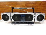 Vintage Futuristic AKAI Boombox 4 Band Cassette Stereo Receiver, Model PJ-R25FU Made in Japan, 2 Detachable Speakers