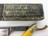 Antique Barber Straight Razor 9 1/2" Bellefontaine Barber's Gem from Montreal, Germany, Hand Painted Barber's Pole, Original Box
