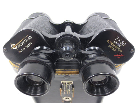 Vintage Carl Wetzlar Marine Binoculars 7X50, 372ft at 1000yds, Coated & Lumenized, Leather Case and 4 Lens Caps