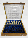 Handmade Luxury Chess Game Box 8X8", Wooden Box, Marble Top and Complete Chess Pieces, Portable, Latches