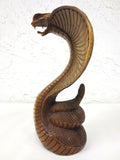 Vintage King Cobra Snake Hand Carved Wood Sculpture 8" Tall, Open Jaws and Neck Ribs, Attack Position