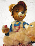 Vintage 1950's Battery Operated Tin Toy Dressed Mother Bear Feeding Milk Bottle to Baby Bear, Yonezawa Gangu Toys Tokyo, Japan