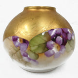 Antique Victorian Porcelain Gild Gold Leafed Lamp Light Shade Globe 3 3/4" Diameter, Green Purple Flowers, Embossed
