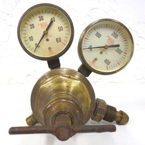 Vintage Antique 1927 Welder Brass Regulator Pressure Gauge Victor Type, Oxygen Gas Welding Welder, Made in Montreal & USA
