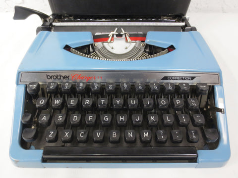 Vintage 1980's Brother Charger 11 Blue Portable Typewriter, Original Black Case, Nagoya Japan, Black Keys