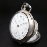 Antique 1902 Omega Pocket Watch Solid Silver .800, 35mm, Swan Hallmark, Dbl Back