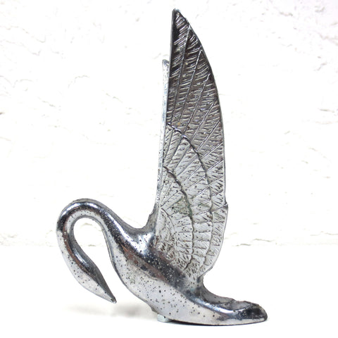 Vintage Flying Swan 8" Hood Ornament for 1940s Packard Car, Chrome, Hardware