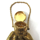 Art Deco Gold Mesh Evening Purse, Expandable Beggars Bag, Satin Lining, Chain Handle