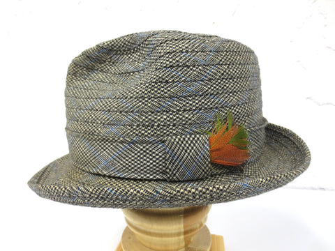Vintage Houndstooth Wool & Cotton Fedora, Biltmore Saratoga, Viyella England